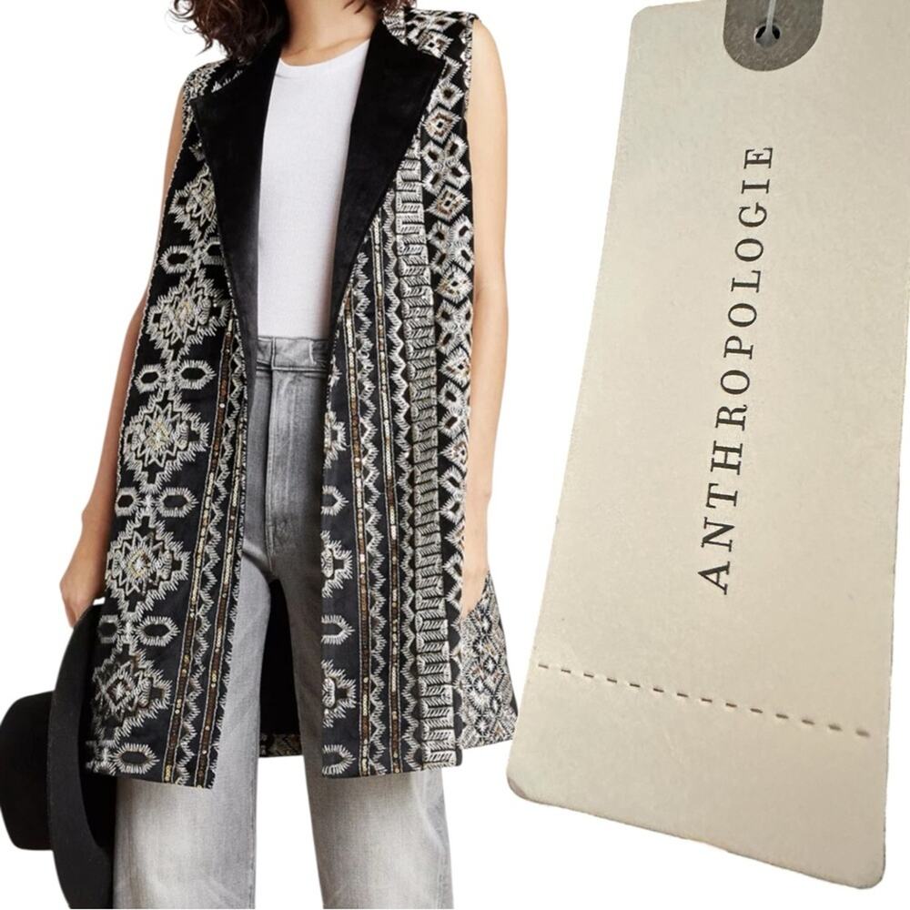 Anthropologie Eva Franco NWT Velvet 
Embellished Embroidered Vest Jacket Small